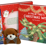 A Palm Tree’s Christmas Wish children’s book by Pina Bird with matching plush toy and bookmark, a heartwarming Christmas story gift set celebrating kindness and belonging.